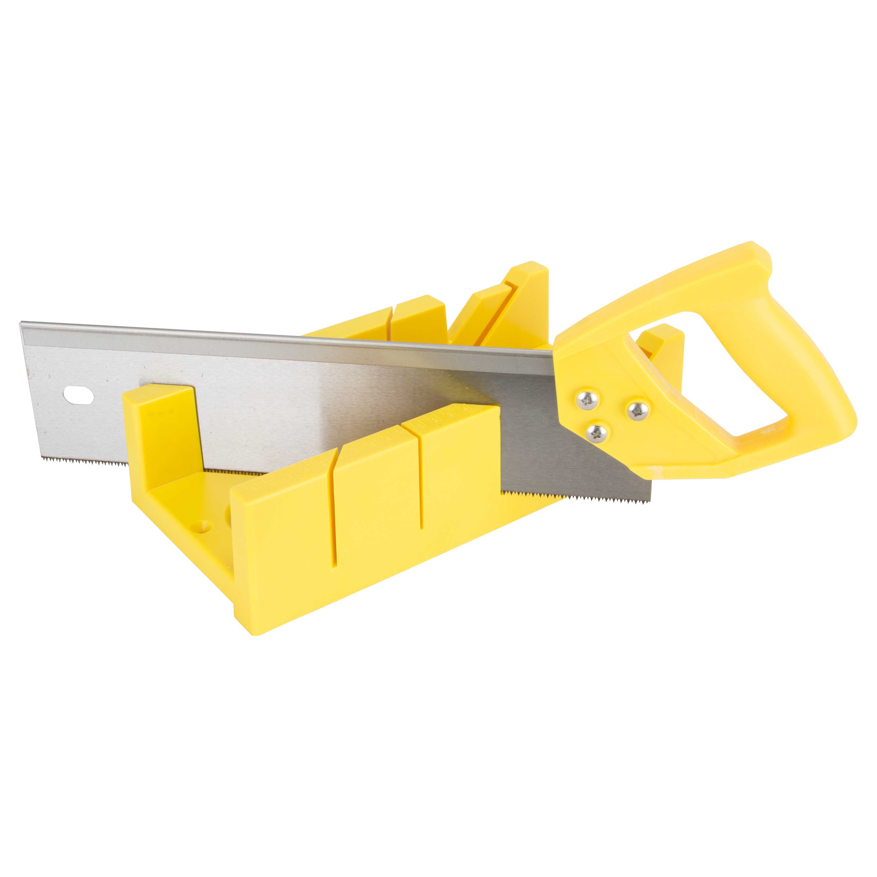 JL42402 Miter Box with Saw, 4 in W Cutting, 2.25 in D Cutting, Plastic, Yellow