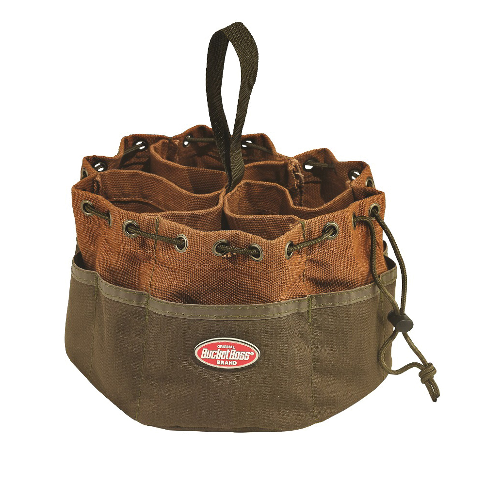 Bucket Boss 25001 Parachute Bag, 10 in W, 10 in D, 6-1/2 in H, 19 -Pocket, Canvas, Brown - 1