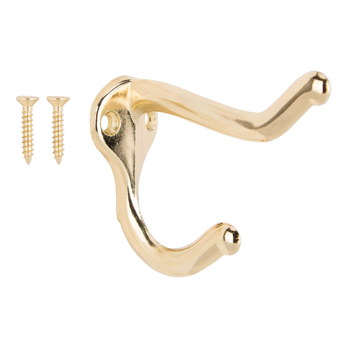 H62-B070 Coat and Hat Hook, 22 lb, 2-Hook, 1 in Opening, Zinc, Brass