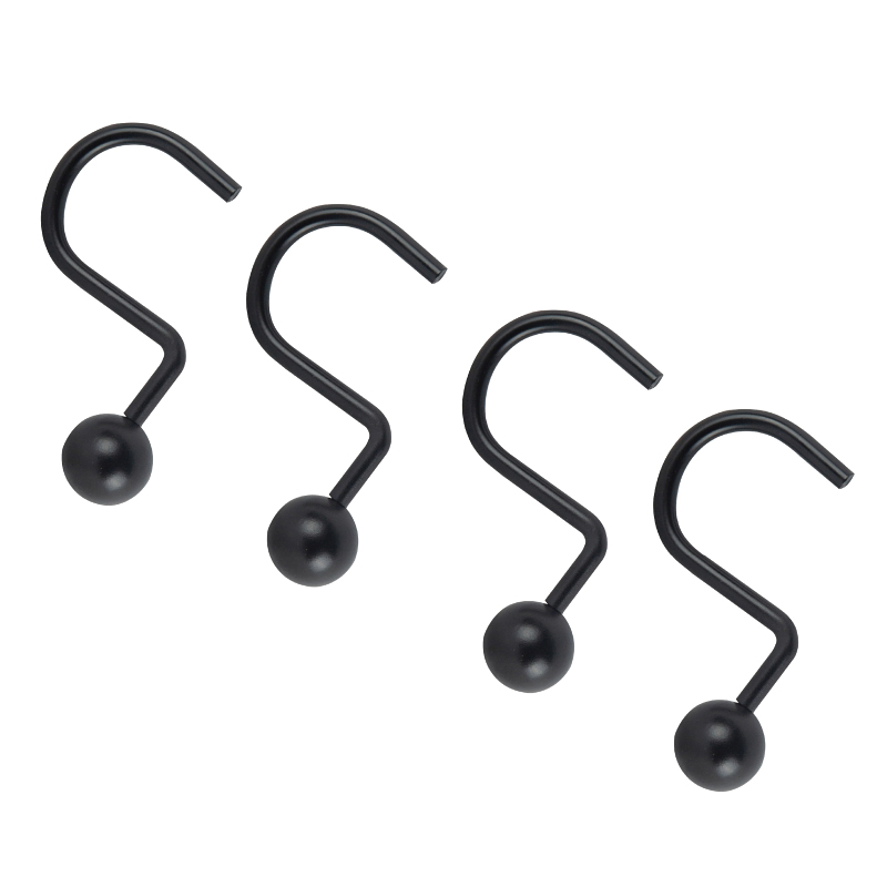 Simple Spaces SD-CBH-BK Ball Shower Curtain Hook Set, 1-1/16 in Opening, Steel, Matte, 2 in W, 2-3/4 in H