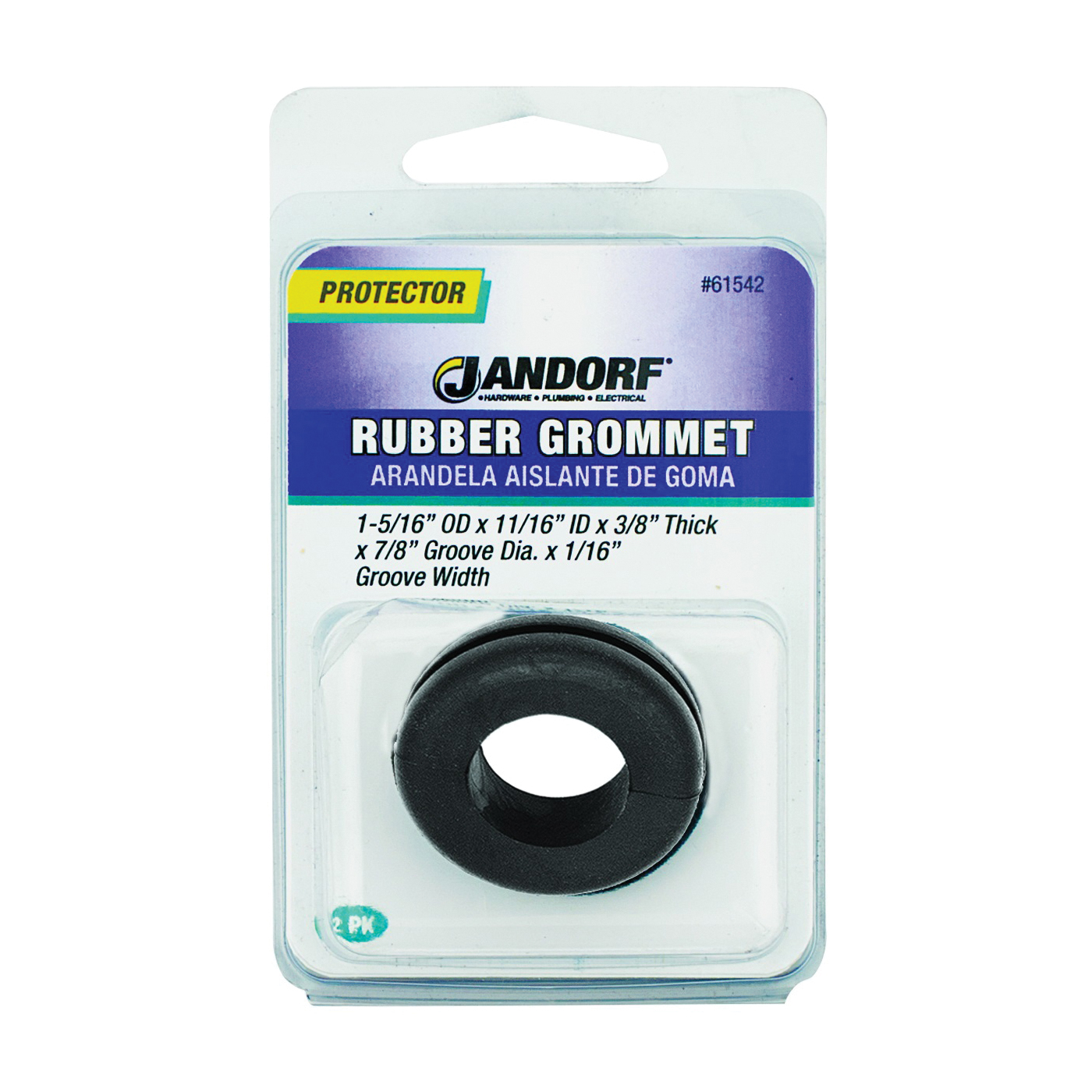 61542 Grommet, Rubber, Black, 3/8 in Thick Panel