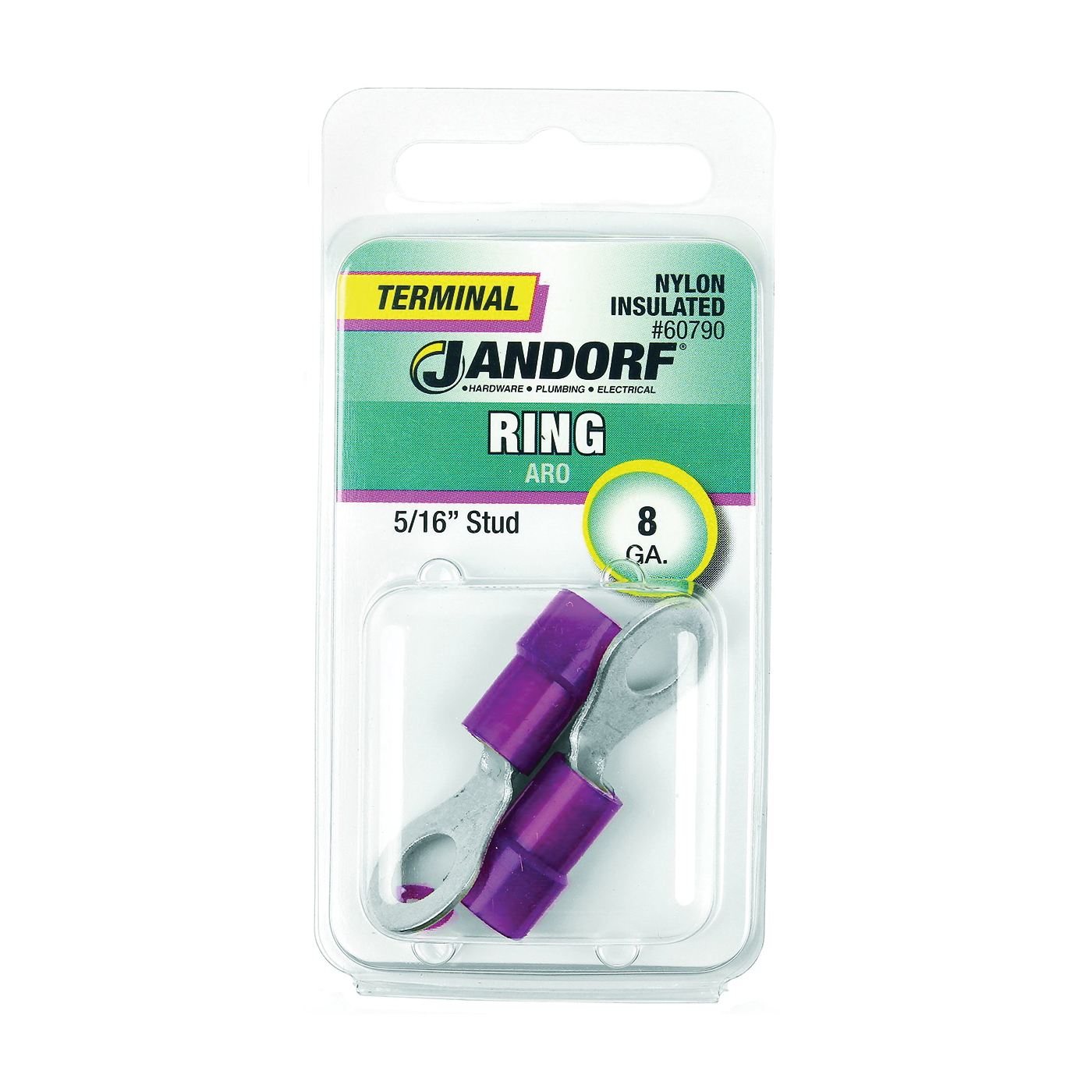 Jandorf 60790 Ring Terminal, 8 AWG Wire, 5/16 in Stud, Nylon Insulation, Copper Contact, Red