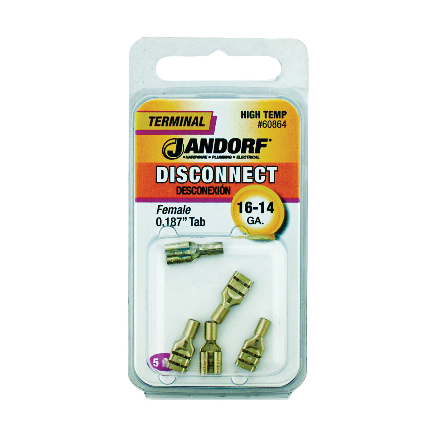 60864 Disconnect Terminal, 16 to 14 AWG Wire, Nickel, 5/PK