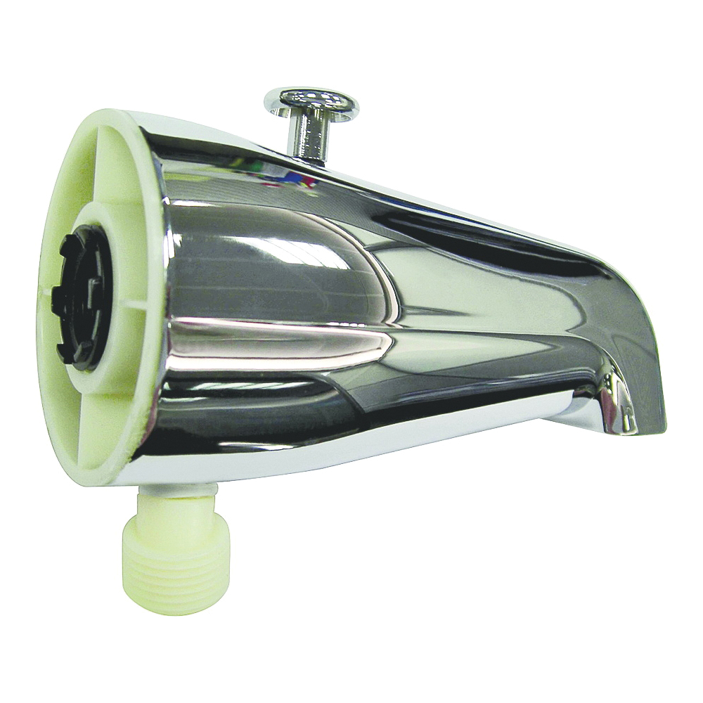 PMB-048 Bathtub Spout with Diverter, 5-1/4 in L, 3/4 x 1/2 in Connection, IPS, Zinc, Chrome Plated