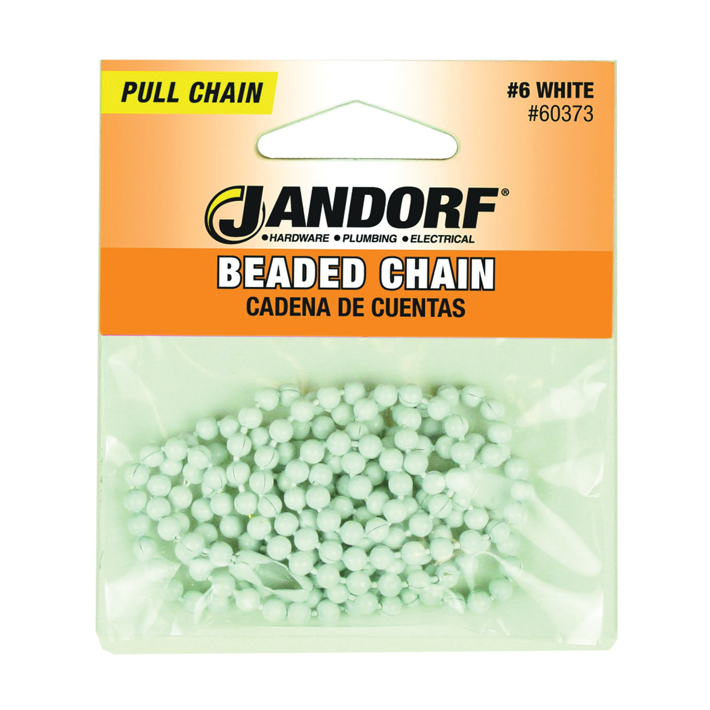 60373 Beaded Chain with Connector, 3 ft L, White