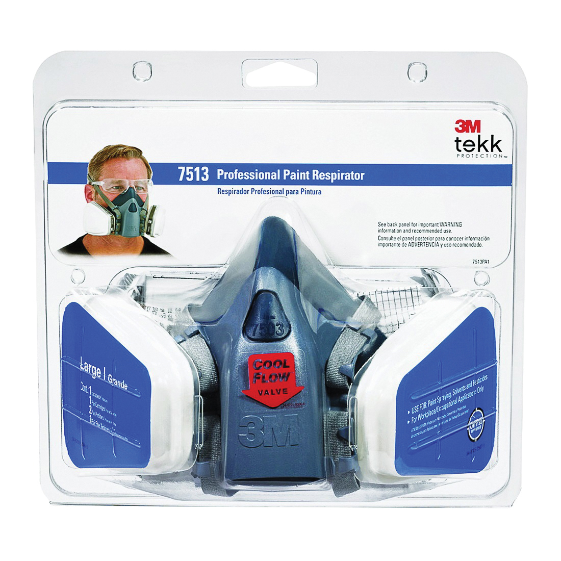 TEKK Protection 7513PA1-A/R7513ES Valved Paint Spray Respirator, L Mask, P95 Filter Class, Dual Cartridge