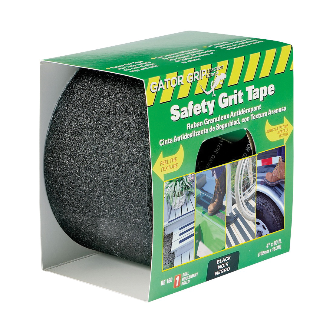 Gator Grip RE160 Traction Tape, 60 ft L, 4 in W, PVC Backing, Black