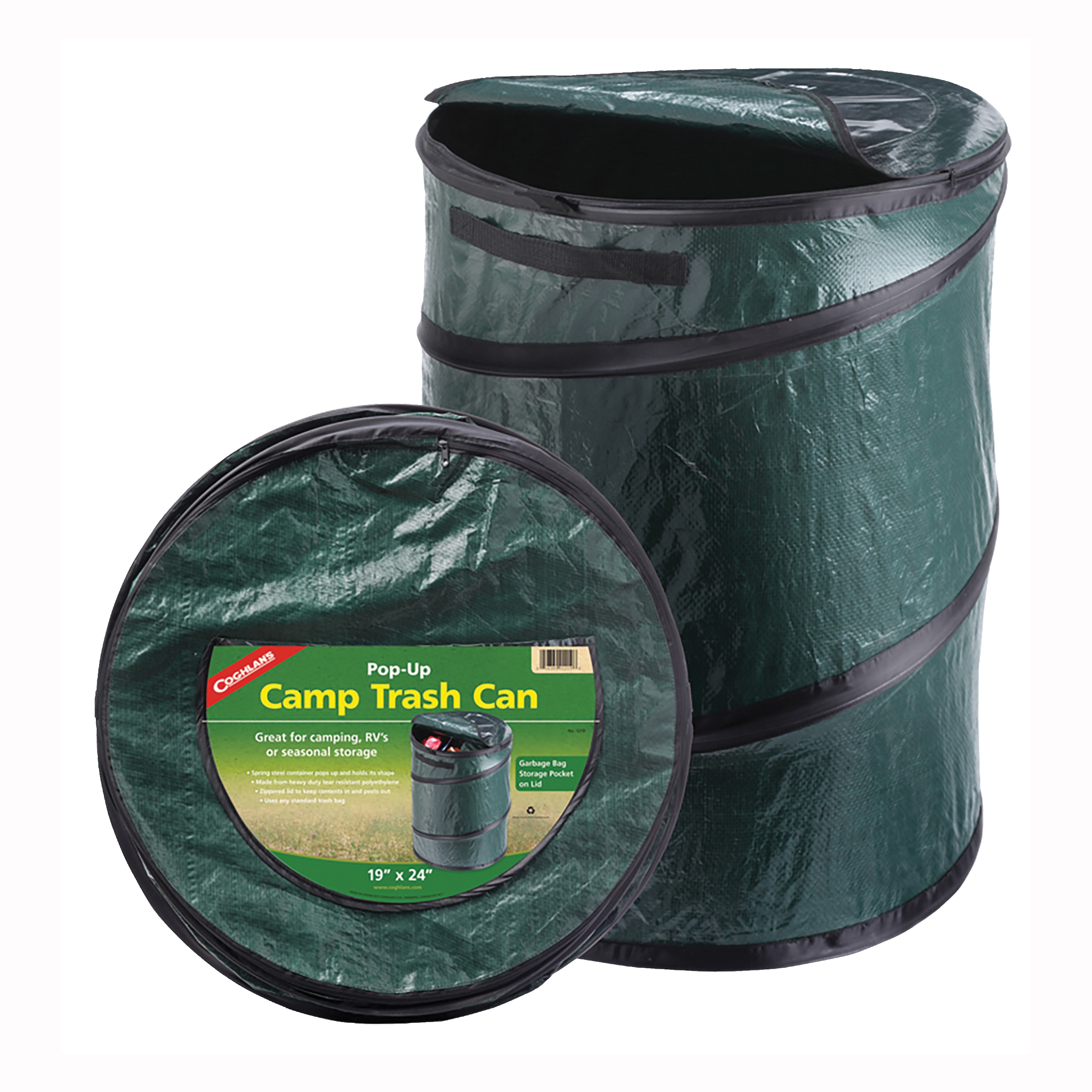 Coghlan's 1219 Trash Can, 33 gal, Polyethylene, Green - 1
