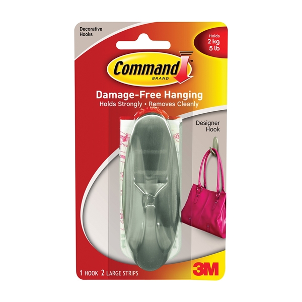 Command 17083-BN Designer Hook, 5 lb, 1-Hook, Metal, Brus