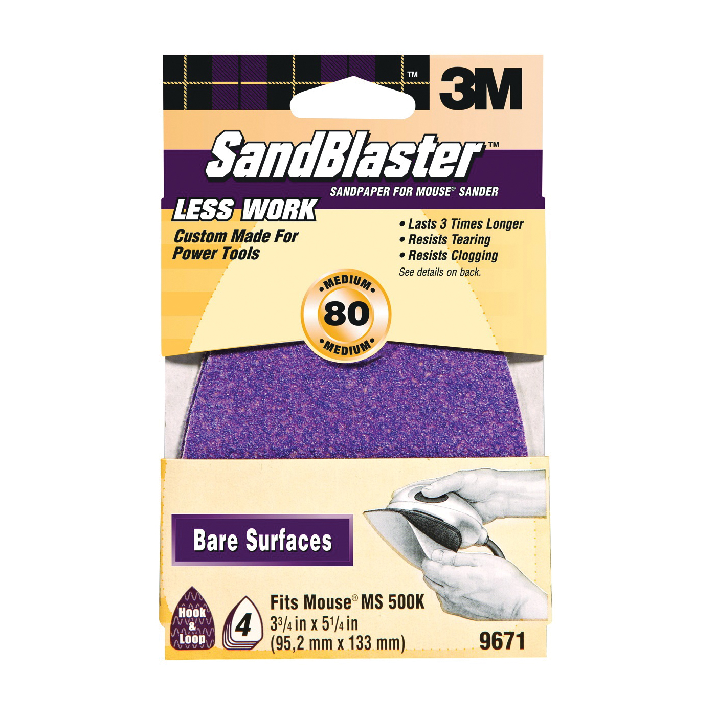 SandBlaster 9671 Sanding Sheet, 3-3/4 in W, 5-1/4 in L, 80 Grit, Medium, Cubitron Mineral Abrasive, 5 pk