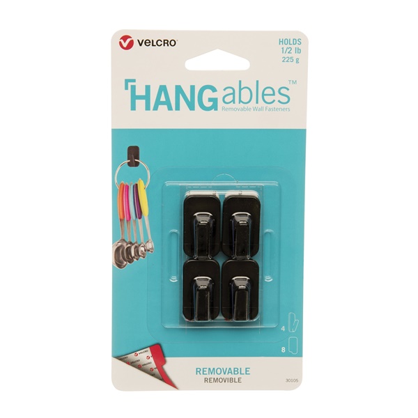 HANGables VEL-30105-USA Removable Wall Hook, 0.5 lb, 4-Hook, Black
