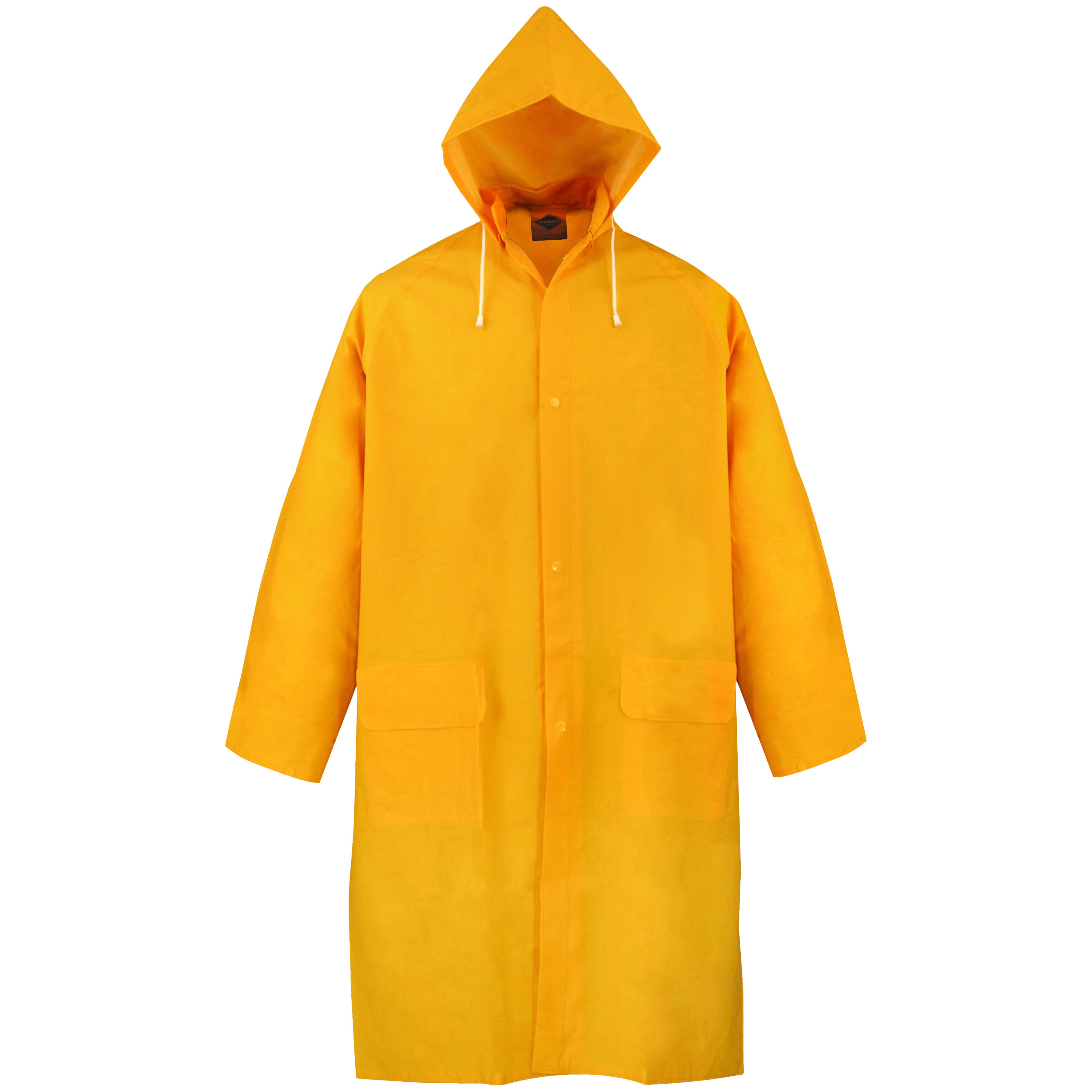PY-800L Raincoat, L, Polyester/PVC, Yellow, Comfortable Corduroy Collar, Double Fly Snap Closure, Knee