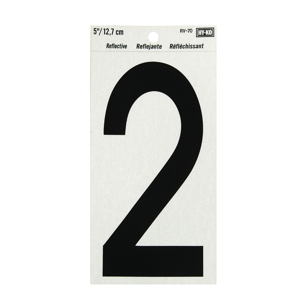 HY-KO RV-70/2 Reflective Sign, Character: 2, 5 in H Character, Black Character, Silver Background, Vinyl - 1