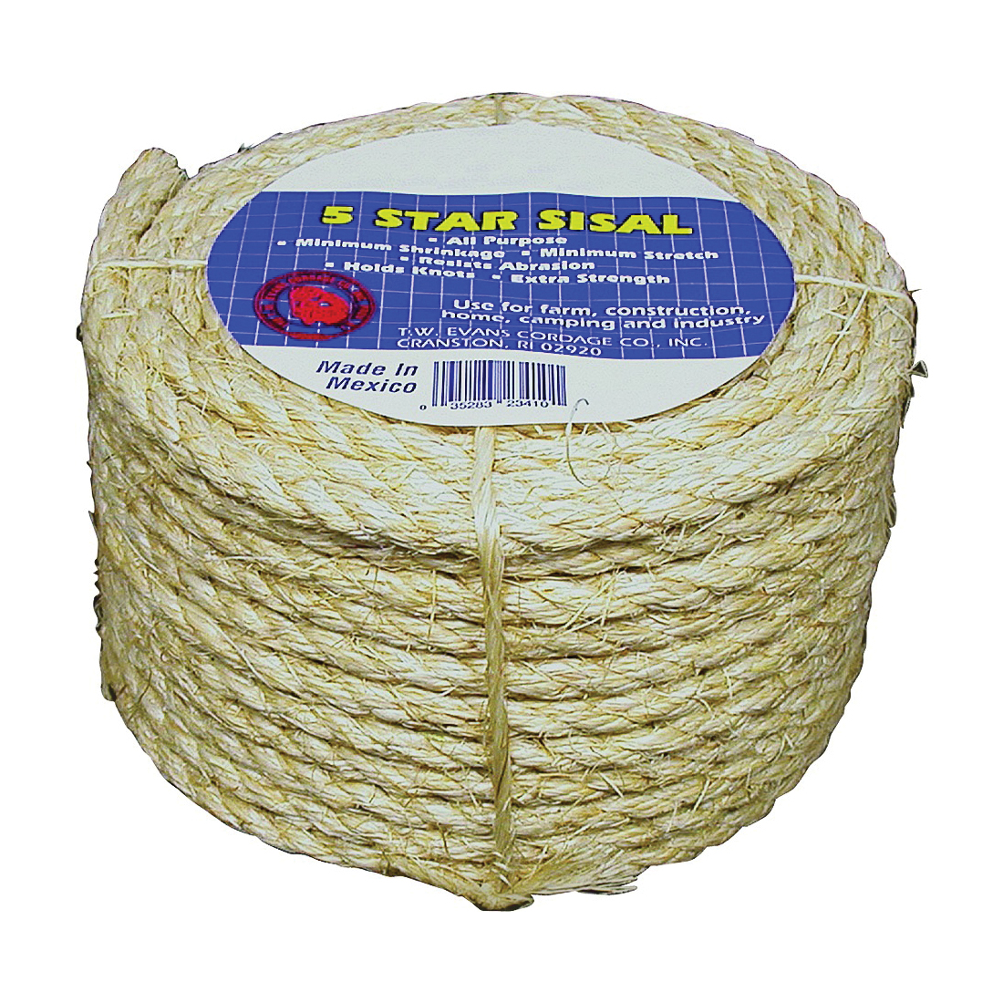 23-205 Rope, 1/4 in Dia, 50 ft L, 900 lb Working Load, Sisal