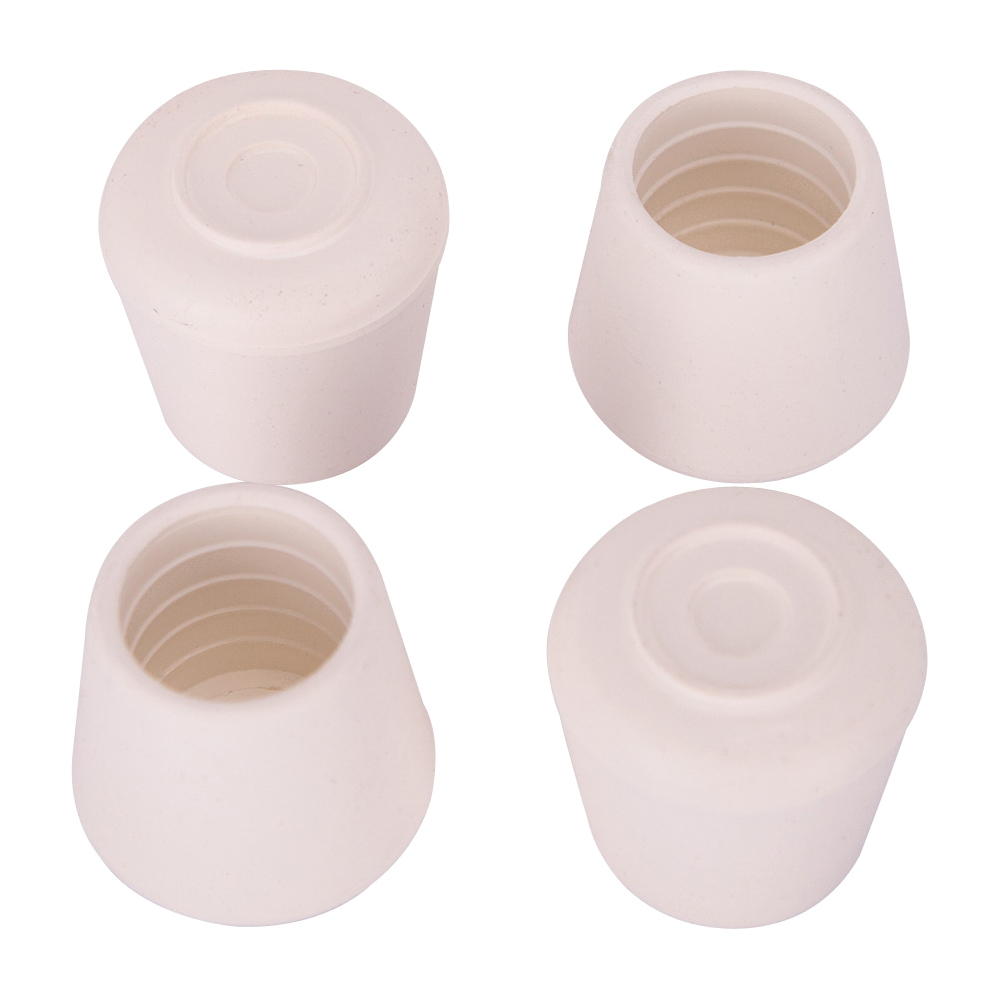 FE-50645-PS Furniture Leg Tip, Round, Rubber, White, 1 in Dia, 1-1/2 in H
