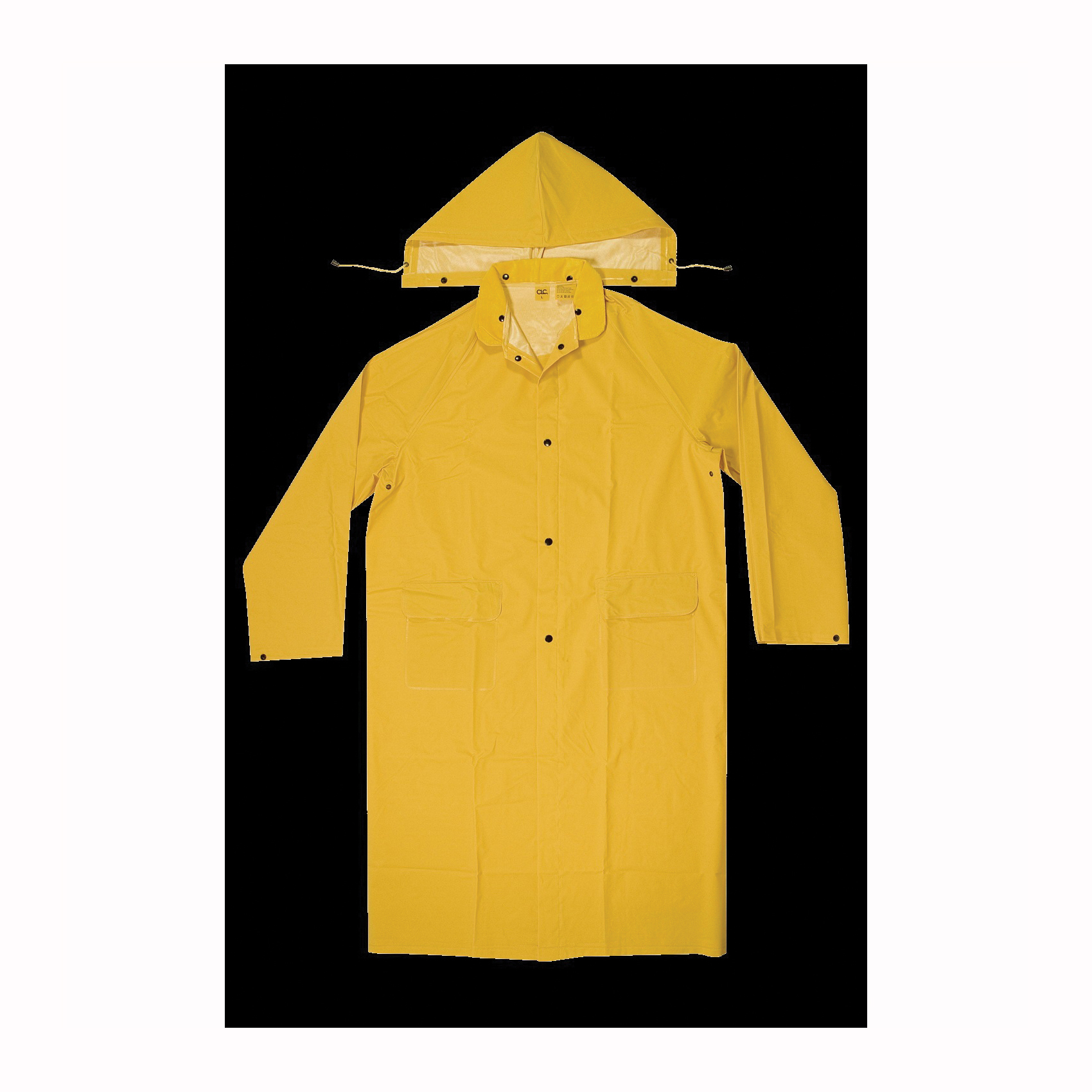 CLIMATE GEAR Series R105M Protective Coat, M, PVC, Yellow, Detachable Collar, Snap Front Closure, 48 in L