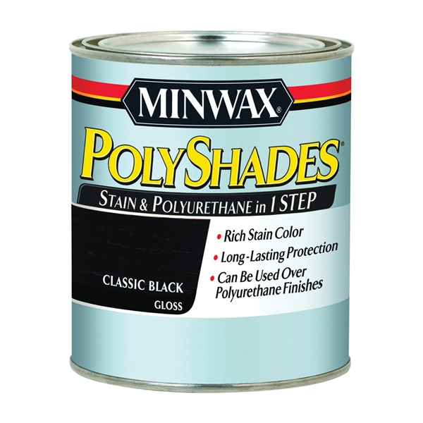 Minwax 214954444 Waterbased Polyurethane Stain, Gloss, Liquid, Classic Black, 0.5 pt, Can - 1