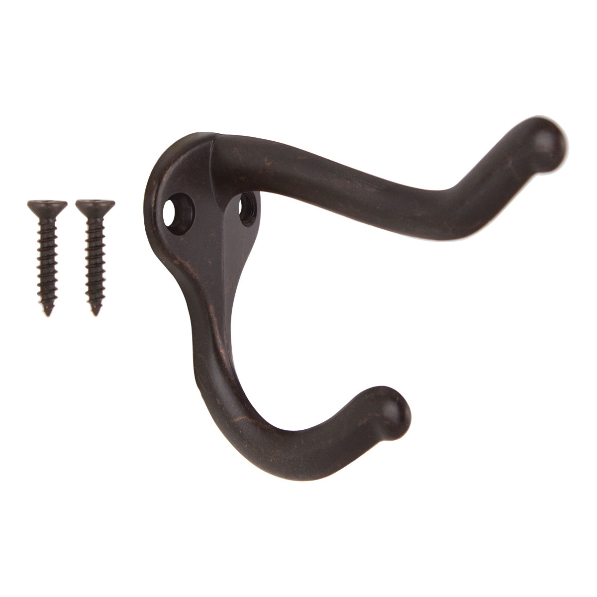 H62-B076 Coat and Hat Hook, 22 lb, 2-Hook, 1 in Opening, Zinc, Oil-Rubbed Bronze