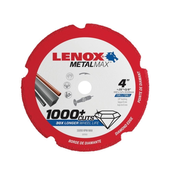 MetalMax 1972919 Cut-Off Wheel, 4 in Dia, 3/64 in Thick, 3/8 in Arbor, 40, 50 Grit, Diamond Abrasive