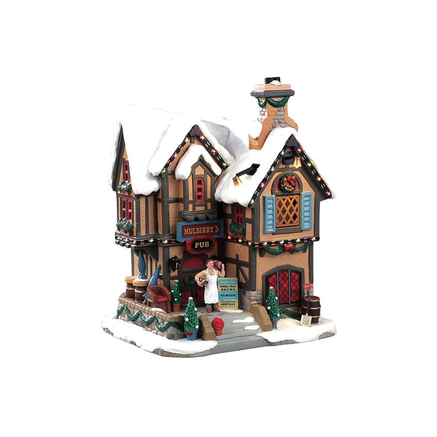 Lemax 95469 Mulberry's Pub Lighted Building, 5.71 in L, 6-1/2 in W, Porcelain, Internal Light/Music: Internal Light - 2