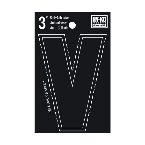Hy-Ko 30400 Series 30432 Die-Cut Letter, Character: V, 3 in H Character, Black Character, Vinyl