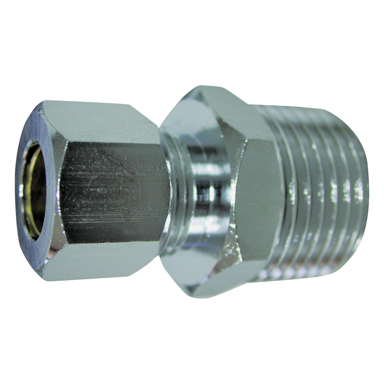 PMB-260LFB Water Supply Connector, 1/2 x 3/8 in, MIP x Compression, Brass, Chrome