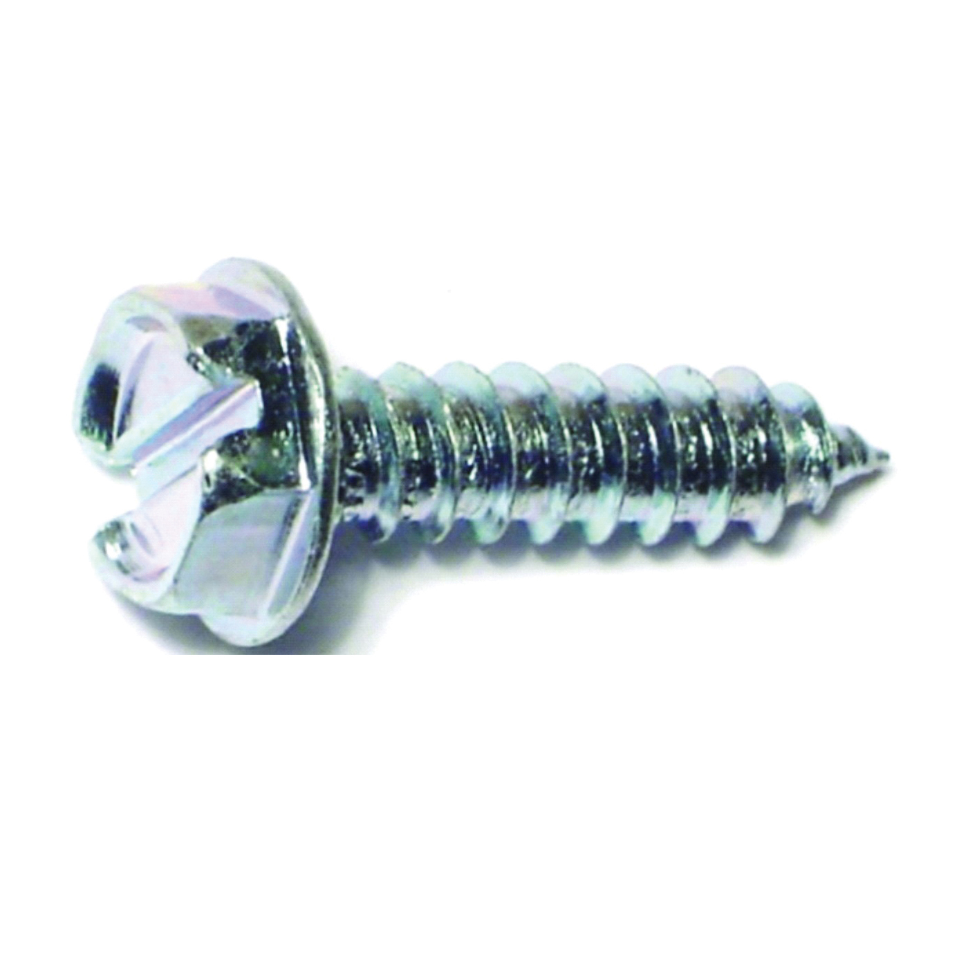 21231 Screw, #10 Thread, 3/4 in L, Hex, Slotted Drive, Steel, Zinc, 5 PK