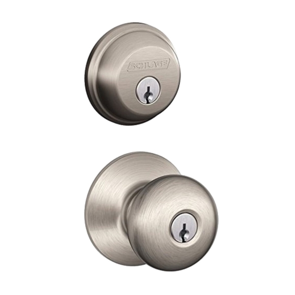 FB50VPLY619 Combination Lockset, Mechanical Lock, Knob Handle, Round Design, Satin Nickel, 1 Grade, Metal