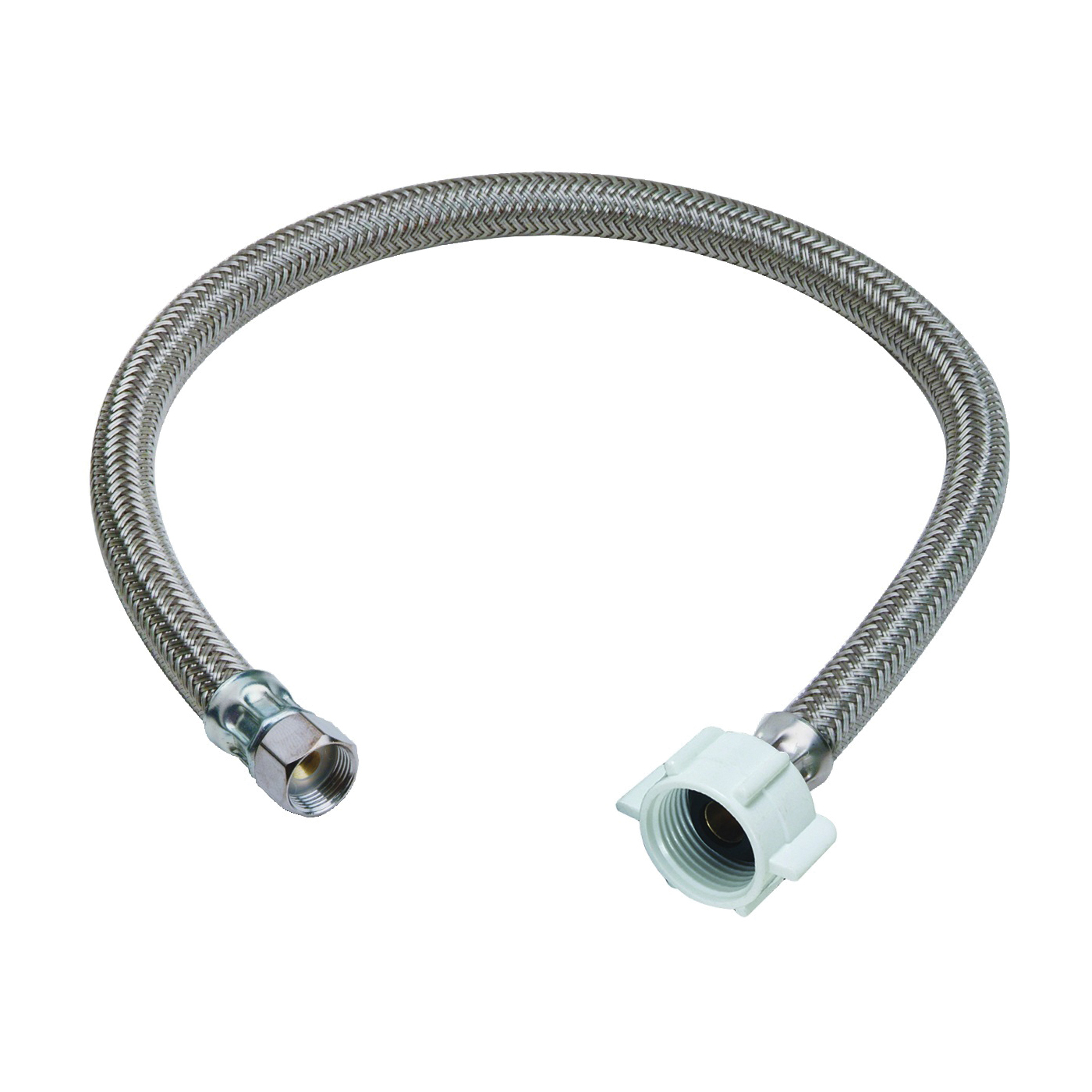 PSB857 Toilet Connector, 3/8 in Inlet, Compression Inlet, 7/8 in Outlet, Ballcock Outlet, Stainless Steel, 20 in L