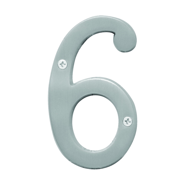 Prestige Series BR-43SN/6 House Number, Character: 6, 4 in H Character, Nickel Character, Solid Brass