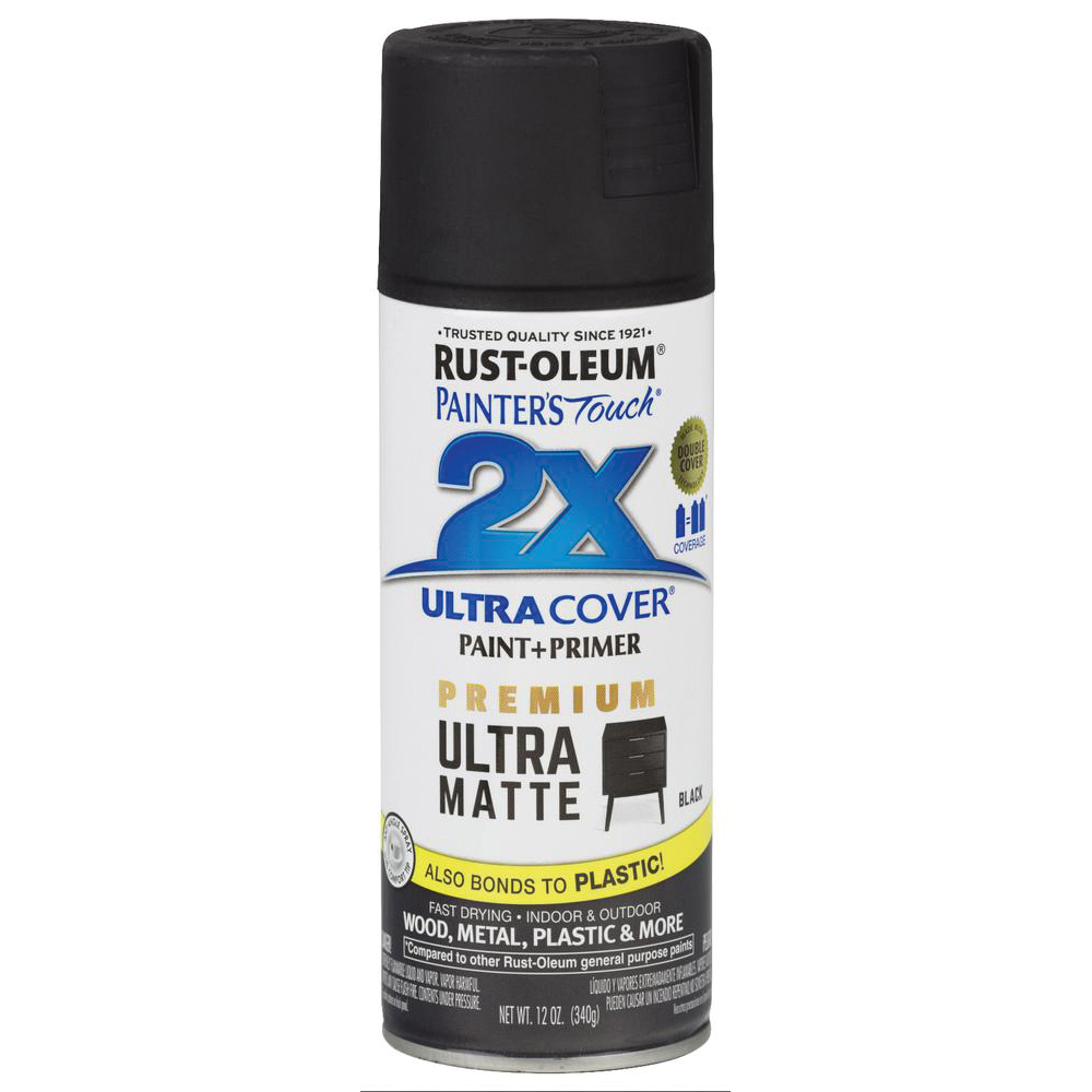 2X Ultra Cover 331182 Spray Paint, Matte, Black, 12 oz, C