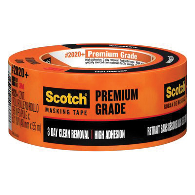2020+OR48 Masking Tape, 60 yd L, 1.88 in W, Crepe Paper Backing, Orange