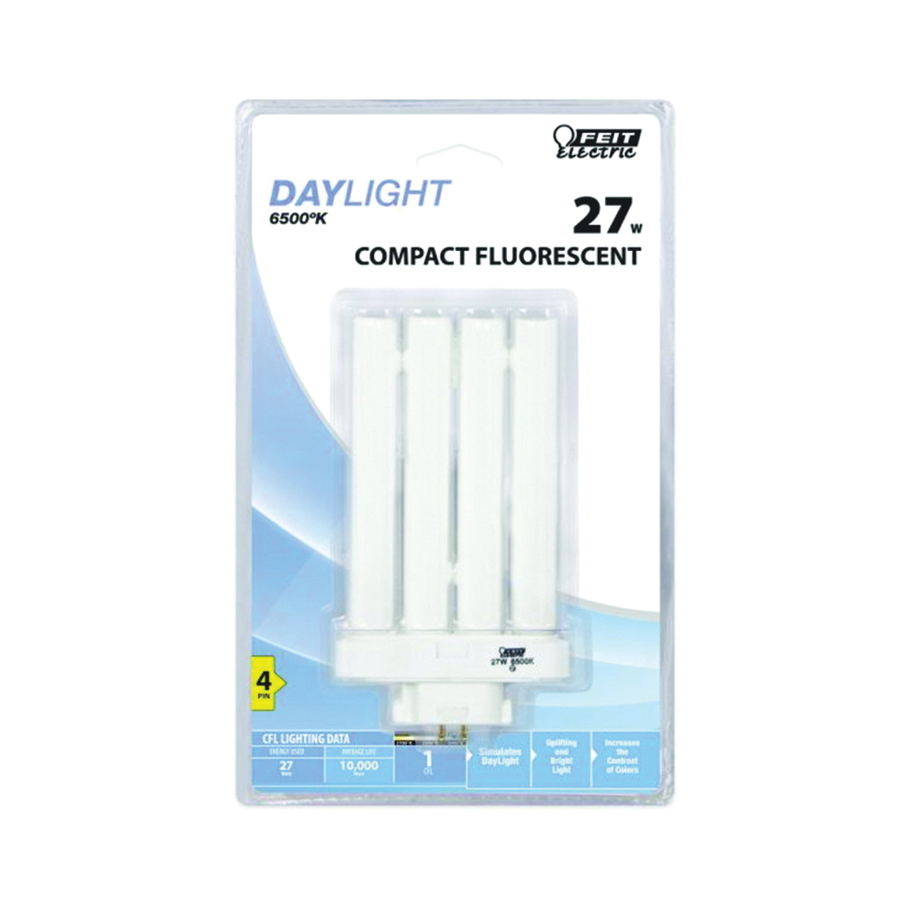 Feit Electric BPPL27F/65K Compact Fluorescent Bulb, 27 W, PL Lamp, GX10Q-4 Lamp Base, 1450 Lumens, 6500 K Color Temp - 1