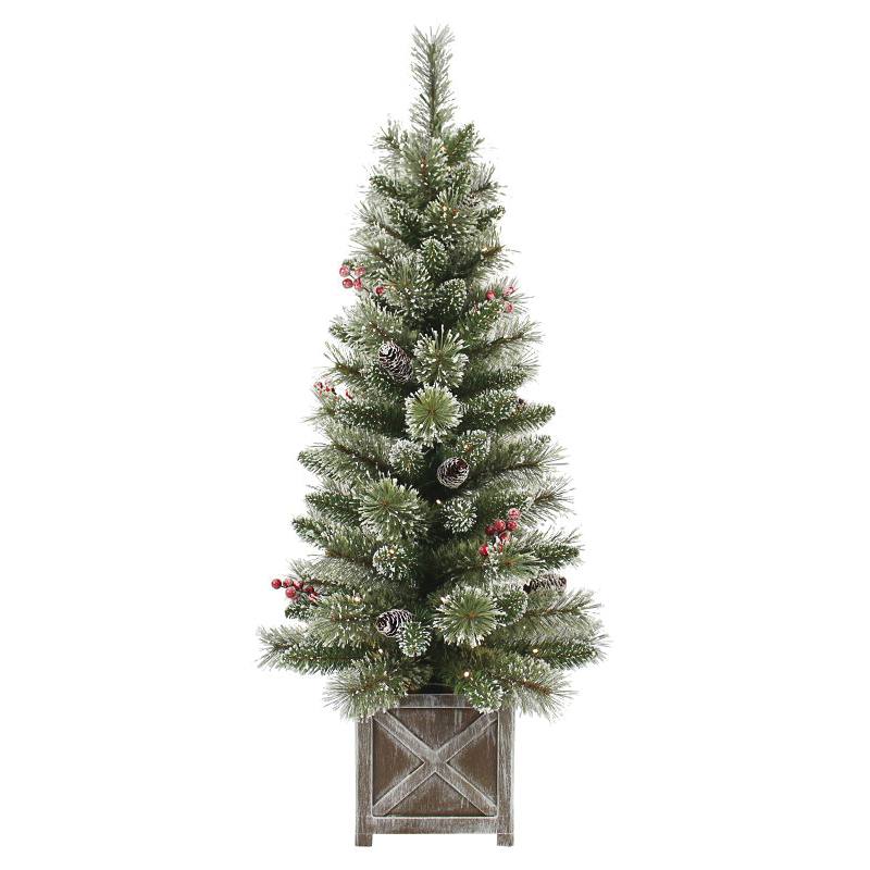 333-4464-ST40LW Pre-Lit Snowy Dakota Pine Tree, 106 Tips, B/O, 4 ft