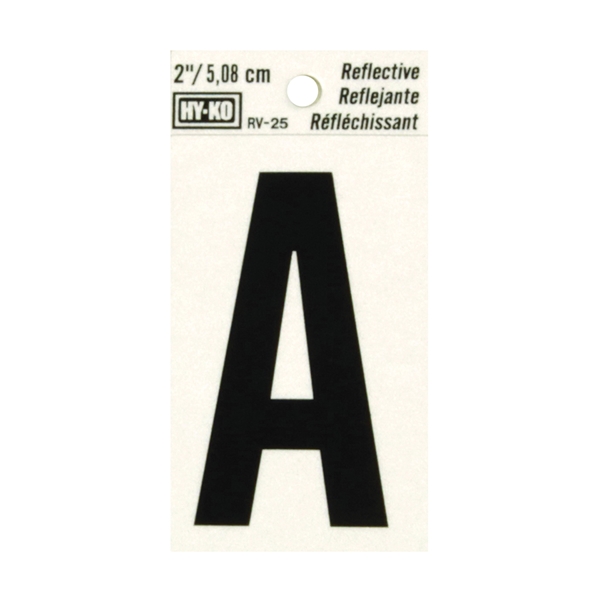 RV-25/A Reflective Letter, Character: A, 2 in H Character, Black Character, Silver Background, Vinyl
