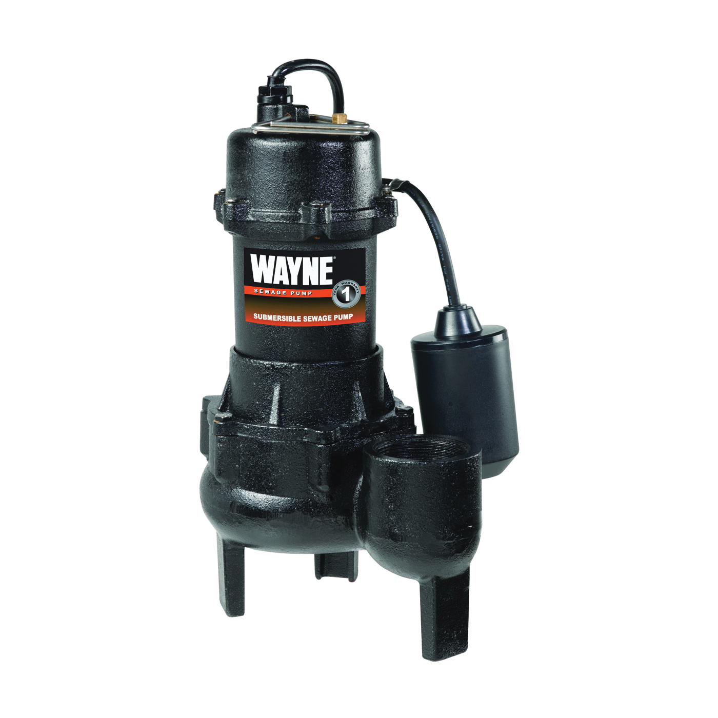 RPP50/SEL50 Sewage Pump, 1-Phase, 15 A, 115 V, 0.5 hp, 2 in Outlet, 20 ft Max Head, 10,000 gph, Iron