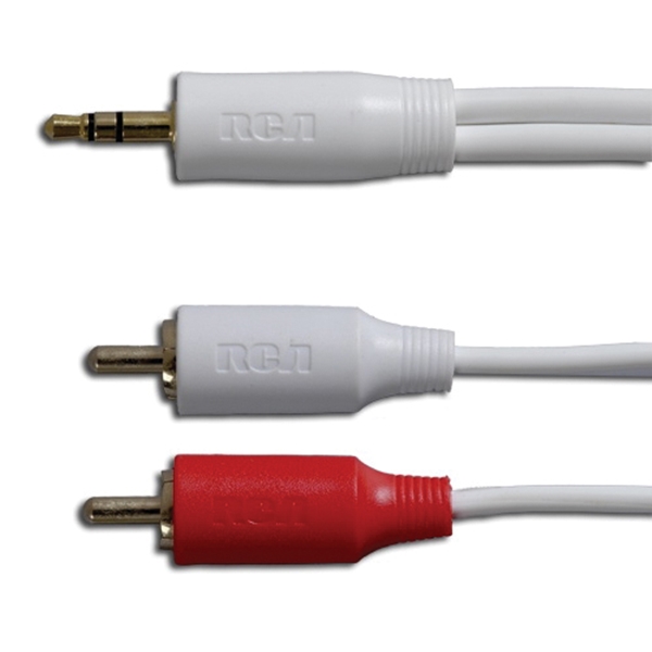 CAH745Z Audio Cable, RCA Male, Mini-Phone Male, White Sheath