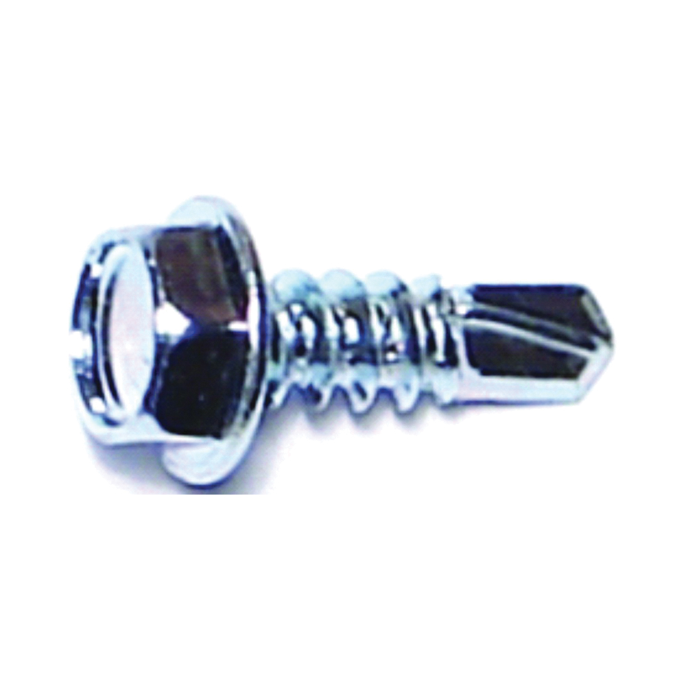 03281 Screw, #8 Thread, 1/2 in L, Coarse Thread, Hex Drive, Self-Drilling, Sharp Point, Steel, Zinc