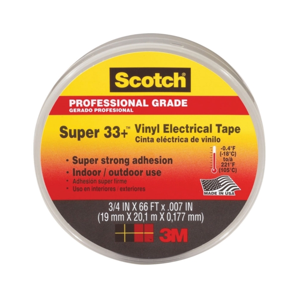Scotch 06132 Electrical Tape, 66 ft L, 3/4 in W, PVC Backing, Black