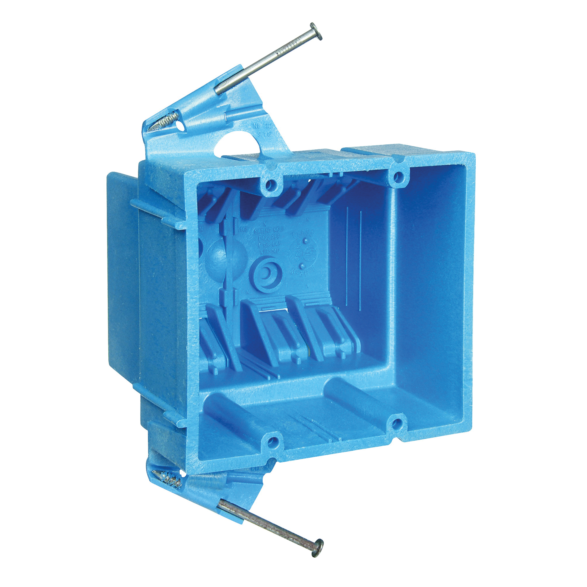 BH235A Outlet Box, 2 -Gang, PVC, Blue, Nail Mounting