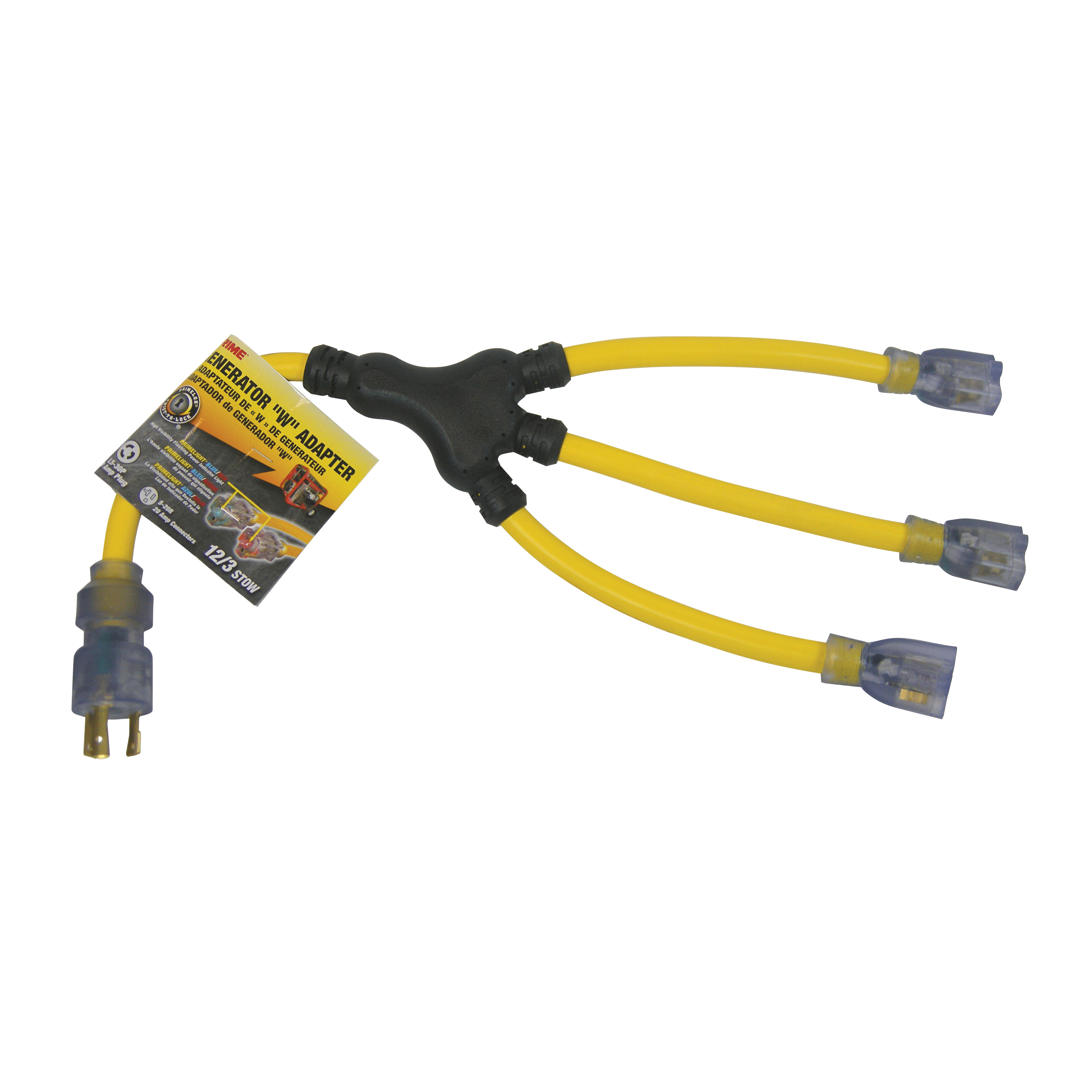 Generator W-Adapter with Indicator Light, Prime, 12/3 AWG Cable, 2 ft L, Yellow - 1