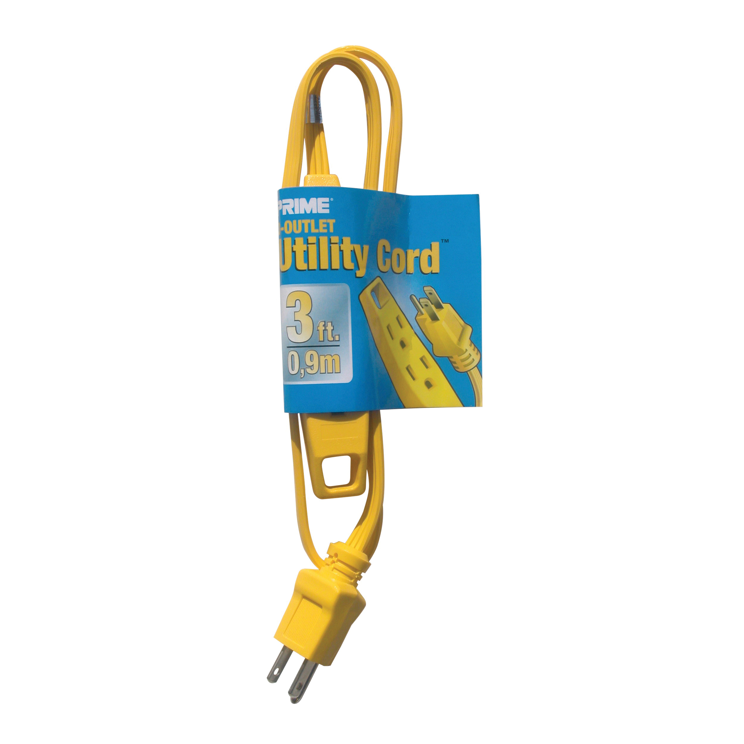 Utility Extension Cord, Prime, 16/3 AWG Cable, 3 ft L, 13 A, 125 V, Yellow - 1