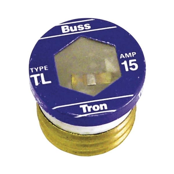 TL-15 Plug Fuse, 15 A, 125 V, 10 kA Interrupt, Plastic Body, Time Delay Fuse