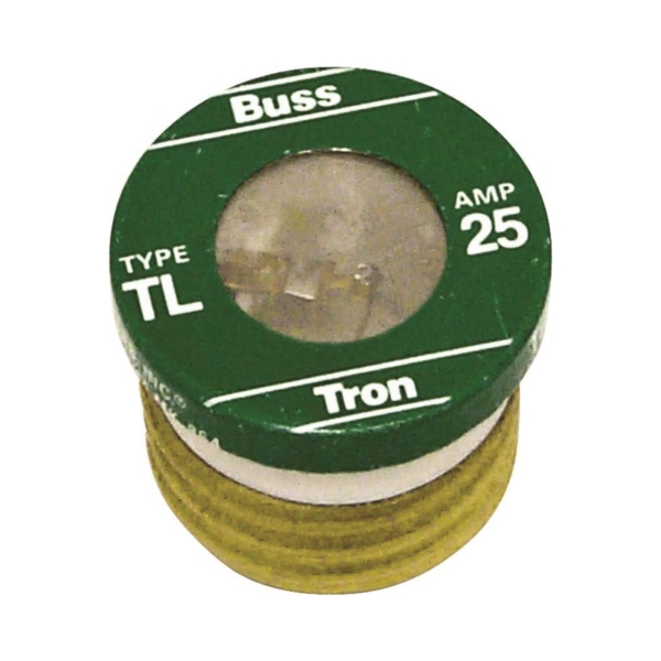 TL-25 Plug Fuse, 25 A, 125 V, 10 kA Interrupt, Plastic Body, Low Voltage, Time Delay Fuse