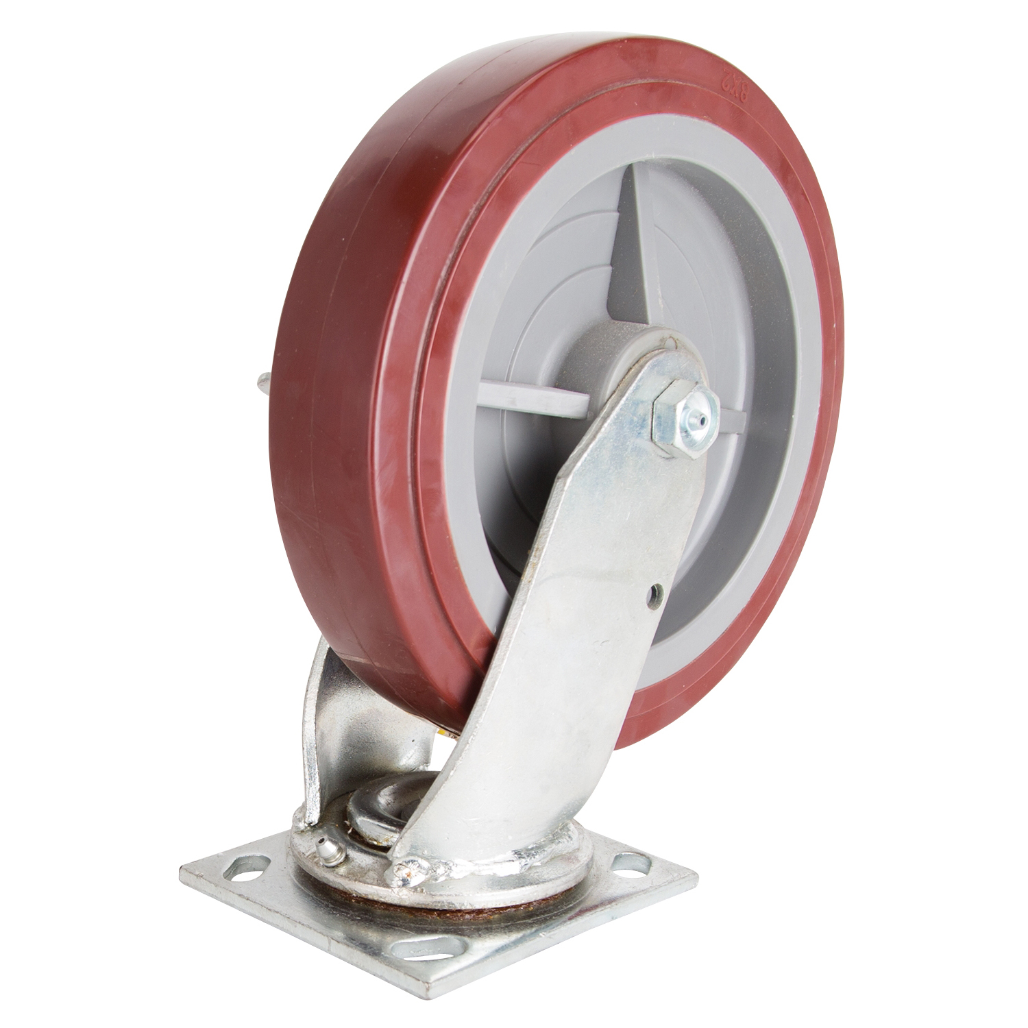 JC-P08 Swivel Caster, 8 in Dia Wheel, 2 in W Wheel, PU Wheel, Gray, 750 lb, Steel Housing Material