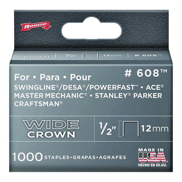 Arrow 600 Series 60830 Staple, 1/2 in W Crown, 1/2 in L Leg