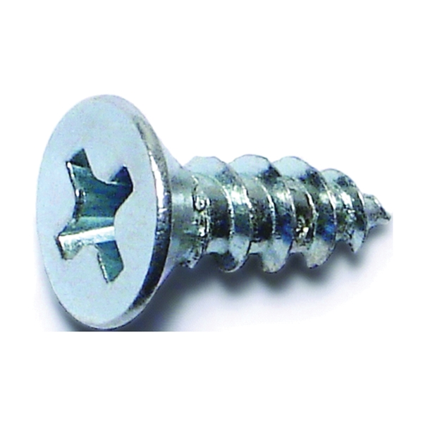 02552 Screw, #8 Thread, 1/2 in L, Coarse Thread, Flat Head, Phillips Drive, Sharp Point, Steel, Zinc