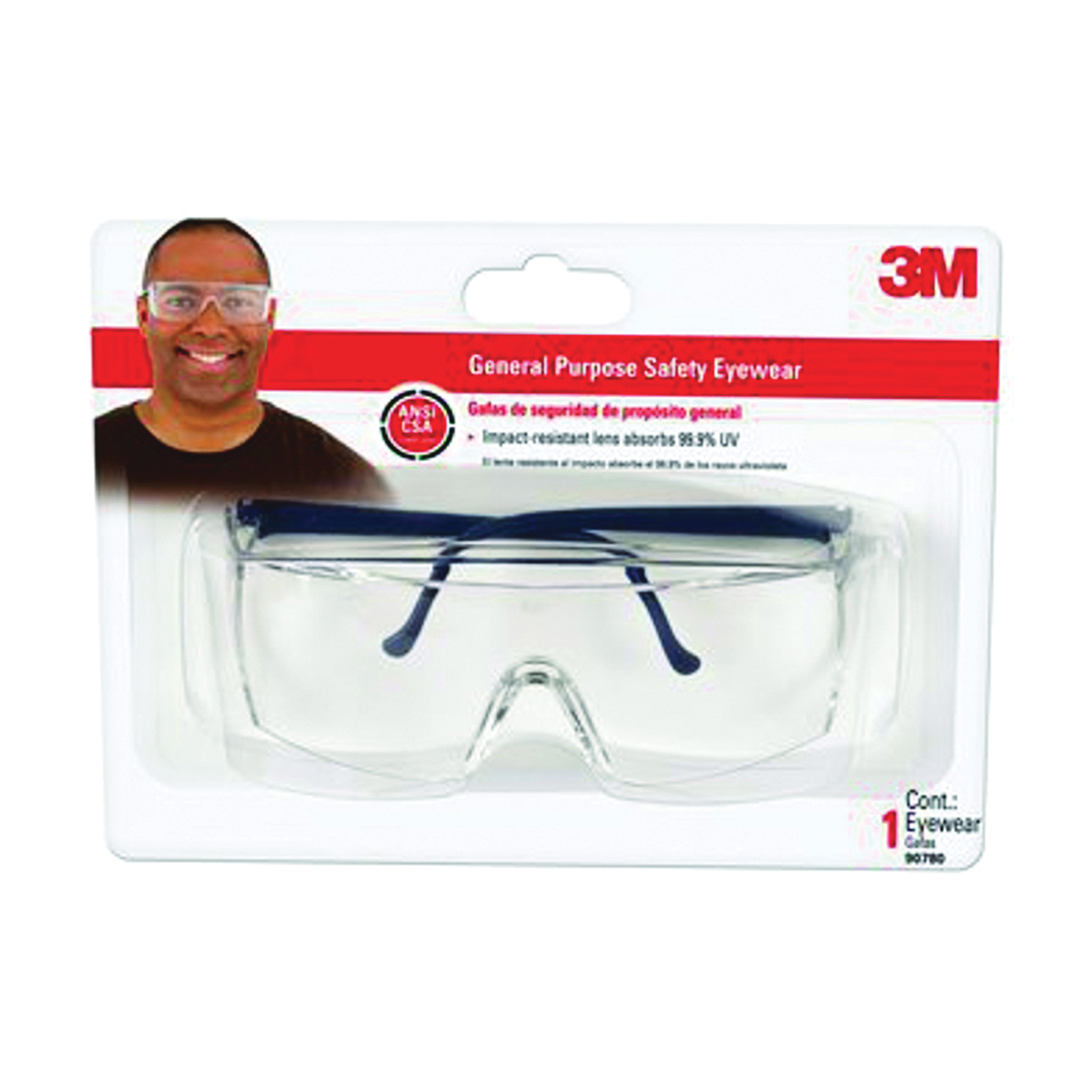 3M TEKK Protection 90780-80025T Safety Glasses, Anti-Fog Lens, Wraparound Frame, Black Frame