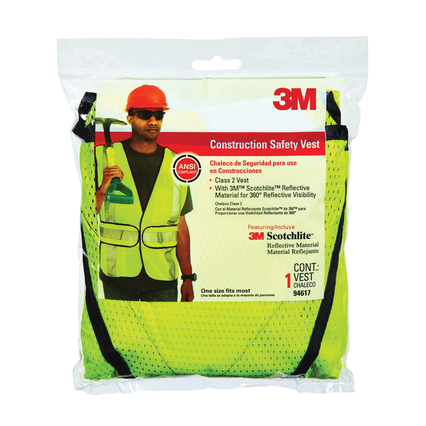 TEKK Protection 94617-80030T Reflective Safety Vest, One-Size, Fabric, Fluorescent Yellow