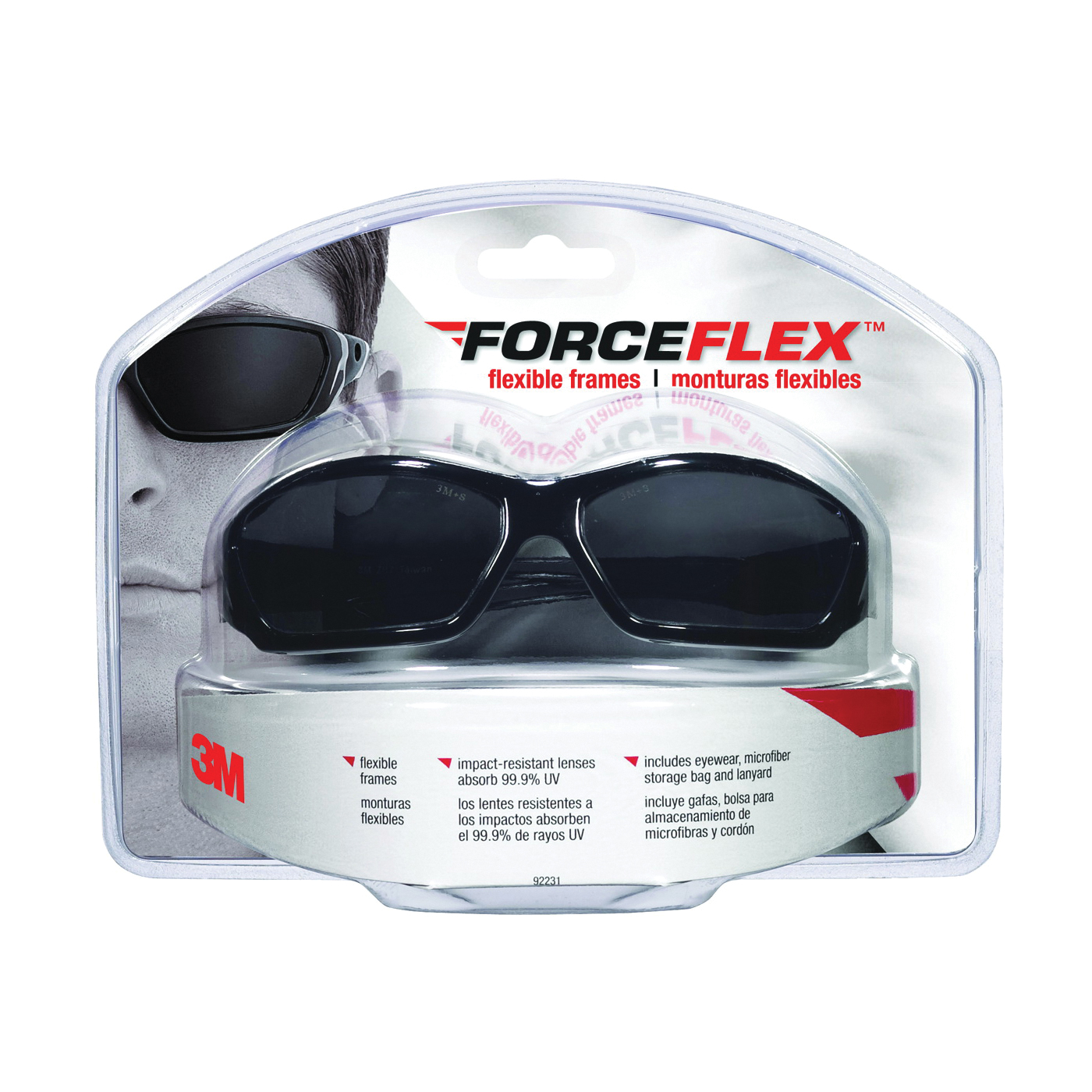 3M ForceFlex Series 92231-80025 Safety Eyewear, Anti-Scratch Lens, Full Frame, Black Frame